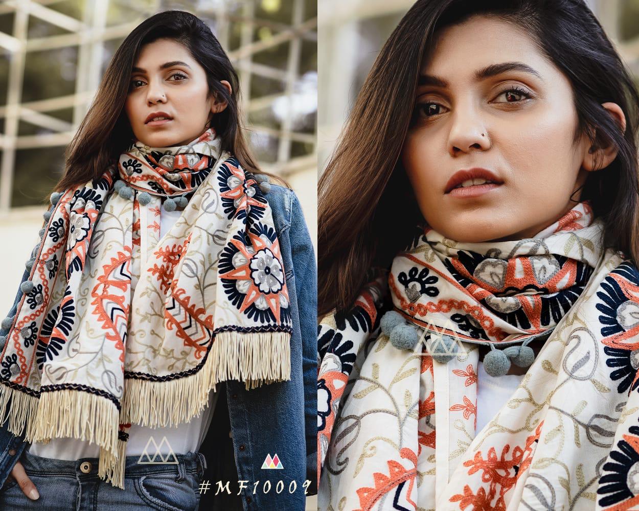 Mufflers Stoles By Mesmora Mf10001 To Mf10010 Series Indian Traditional Wear Collection Beautiful Stylish Fancy Colorful Party Wear & Occasional Wear Woollen Embroidered Khadi Muffler At Wholesale Price