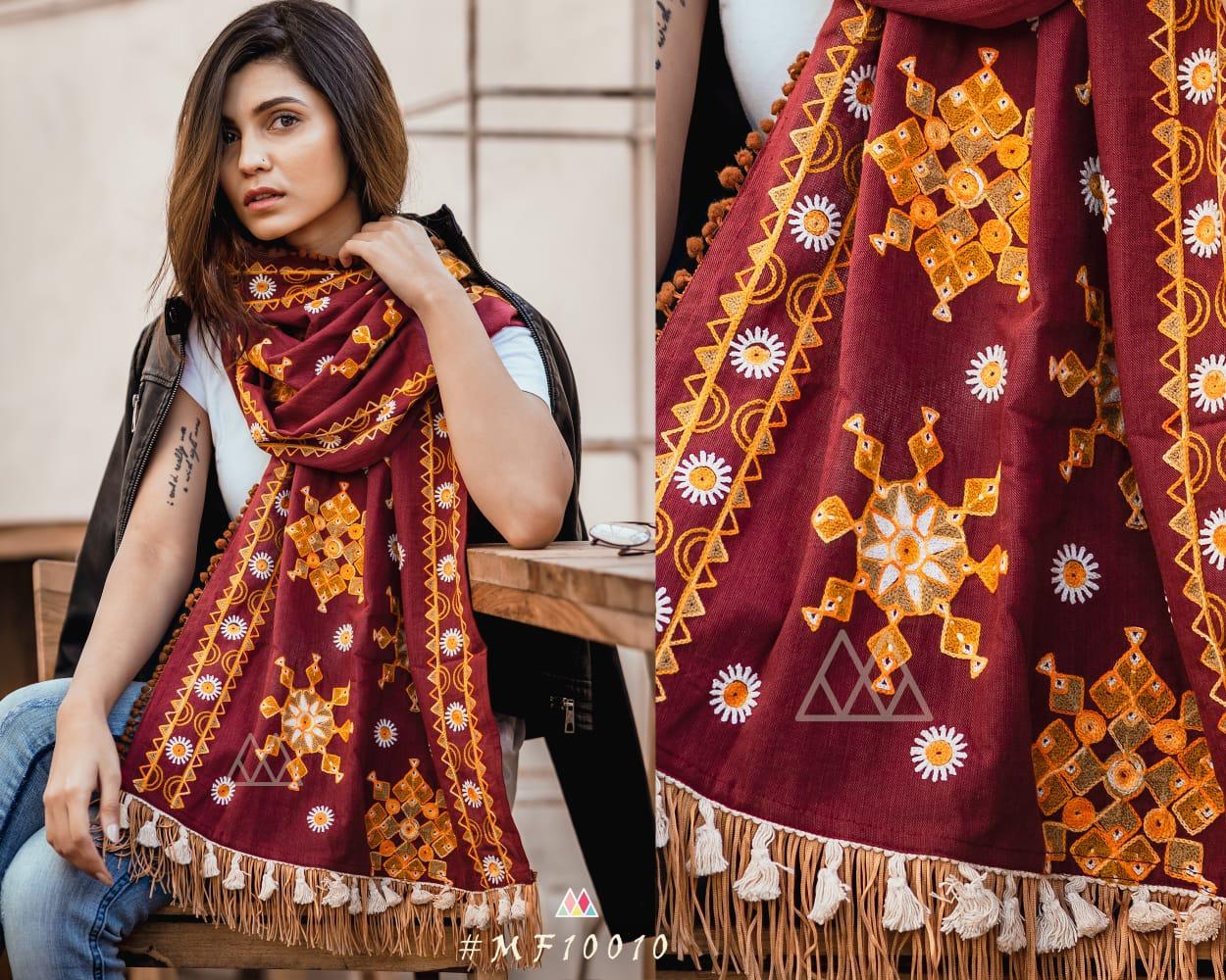 Mufflers Stoles By Mesmora Mf10001 To Mf10010 Series Indian Traditional Wear Collection Beautiful Stylish Fancy Colorful Party Wear & Occasional Wear Woollen Embroidered Khadi Muffler At Wholesale Price