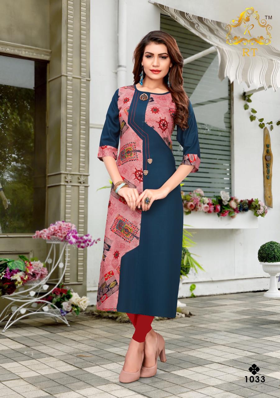 Nari Vol-5 By Rt 1033 To 1040 Series Beautiful Colorful Stylish Fancy Casual Wear & Ethnic Wear & Ready To Wear Rayon Printed Kurtis At Wholesale Price