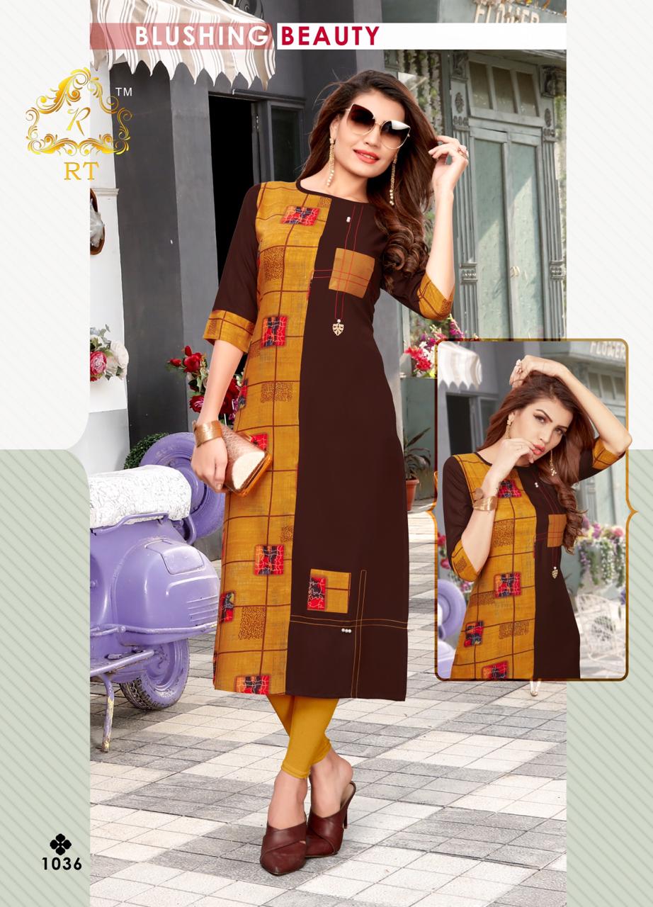 Nari Vol-5 By Rt 1033 To 1040 Series Beautiful Colorful Stylish Fancy Casual Wear & Ethnic Wear & Ready To Wear Rayon Printed Kurtis At Wholesale Price