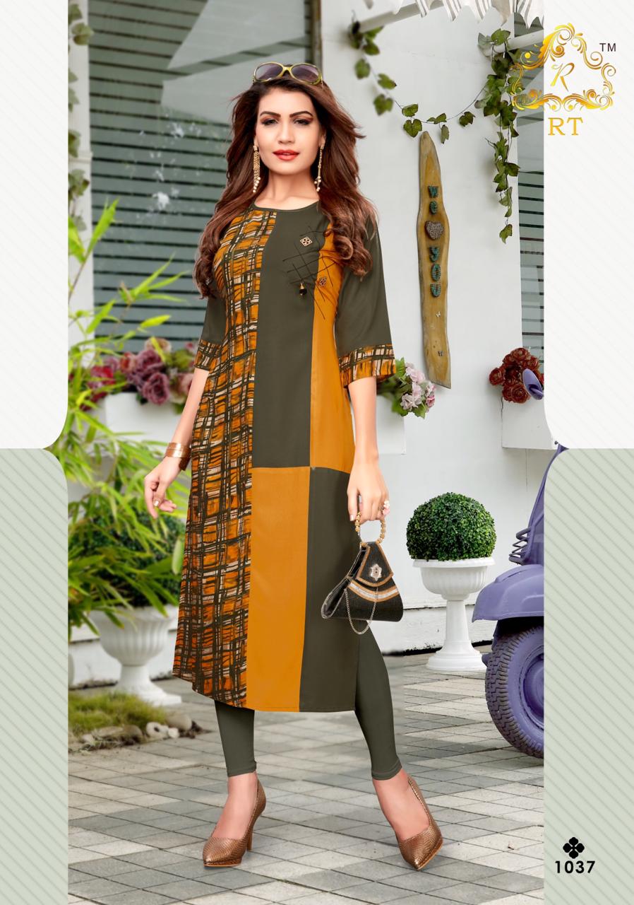 Nari Vol-5 By Rt 1033 To 1040 Series Beautiful Colorful Stylish Fancy Casual Wear & Ethnic Wear & Ready To Wear Rayon Printed Kurtis At Wholesale Price