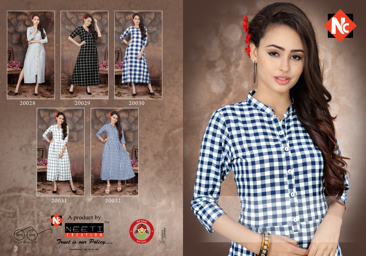 Nayra By Neeti Creation 20028 To 20032 Series Stylish Fancy Beautiful Colorful Casual Wear & Ethnic Wear Heavy Rayon Cheks & Strip Kurtis At Wholesale Price