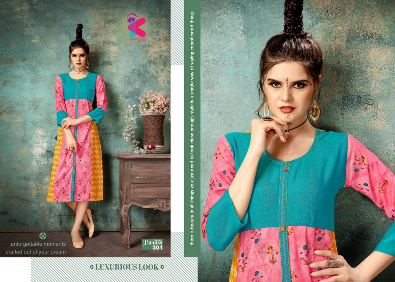 Panash Vol-3 By Kersom 301 To 308 Series Beautiful Colorful Stylish Fancy Casual Wear & Ethnic Wear & Ready To Wear Heavy Rayon Kurtis At Wholesale Price