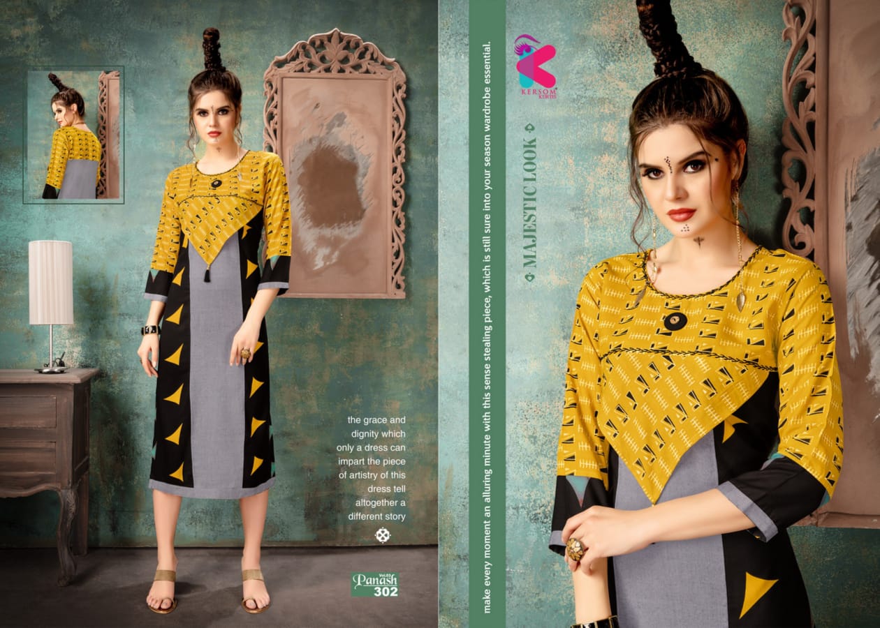 Panash Vol-3 By Kersom 301 To 308 Series Beautiful Colorful Stylish Fancy Casual Wear & Ethnic Wear & Ready To Wear Heavy Rayon Kurtis At Wholesale Price