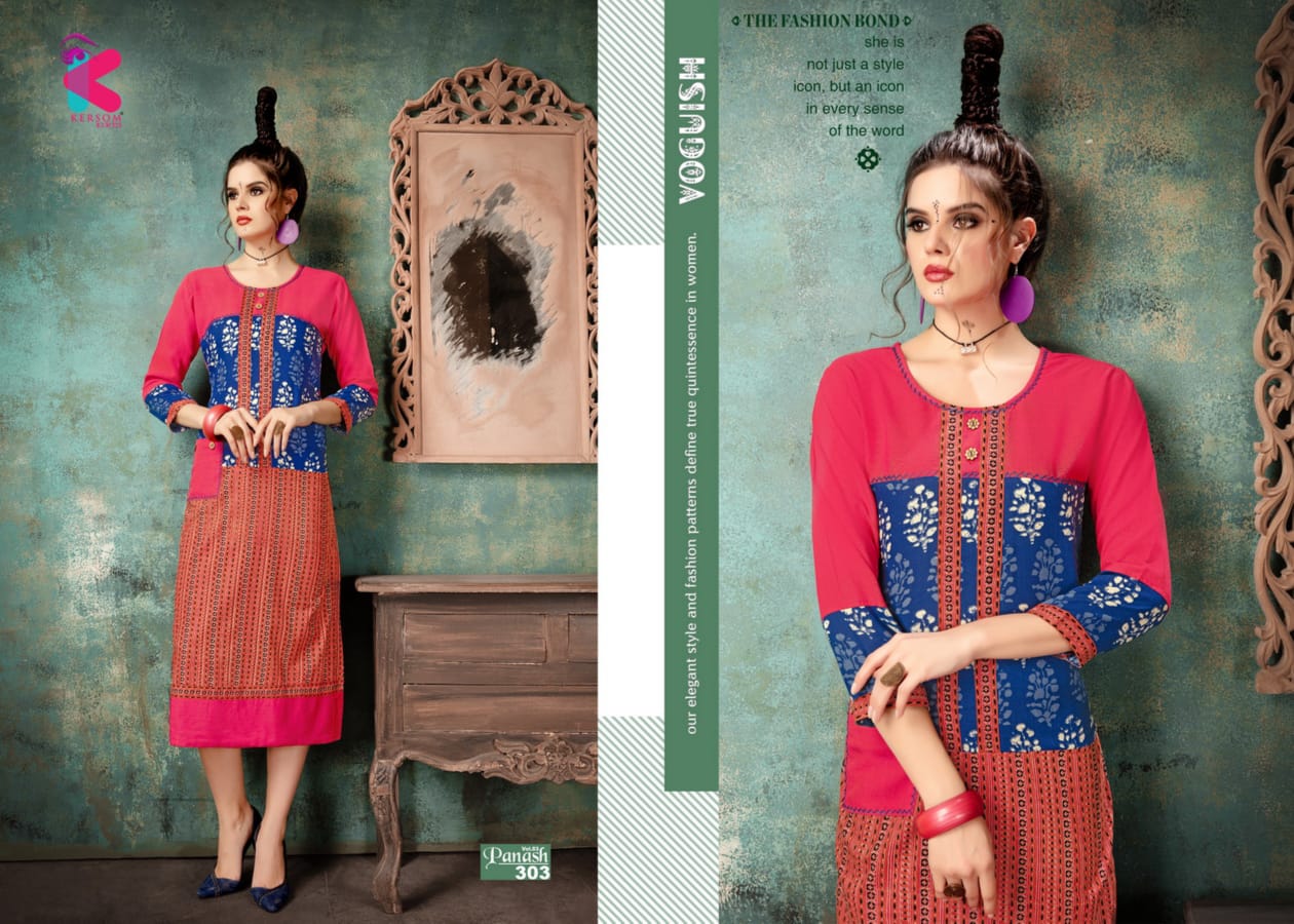 Panash Vol-3 By Kersom 301 To 308 Series Beautiful Colorful Stylish Fancy Casual Wear & Ethnic Wear & Ready To Wear Heavy Rayon Kurtis At Wholesale Price