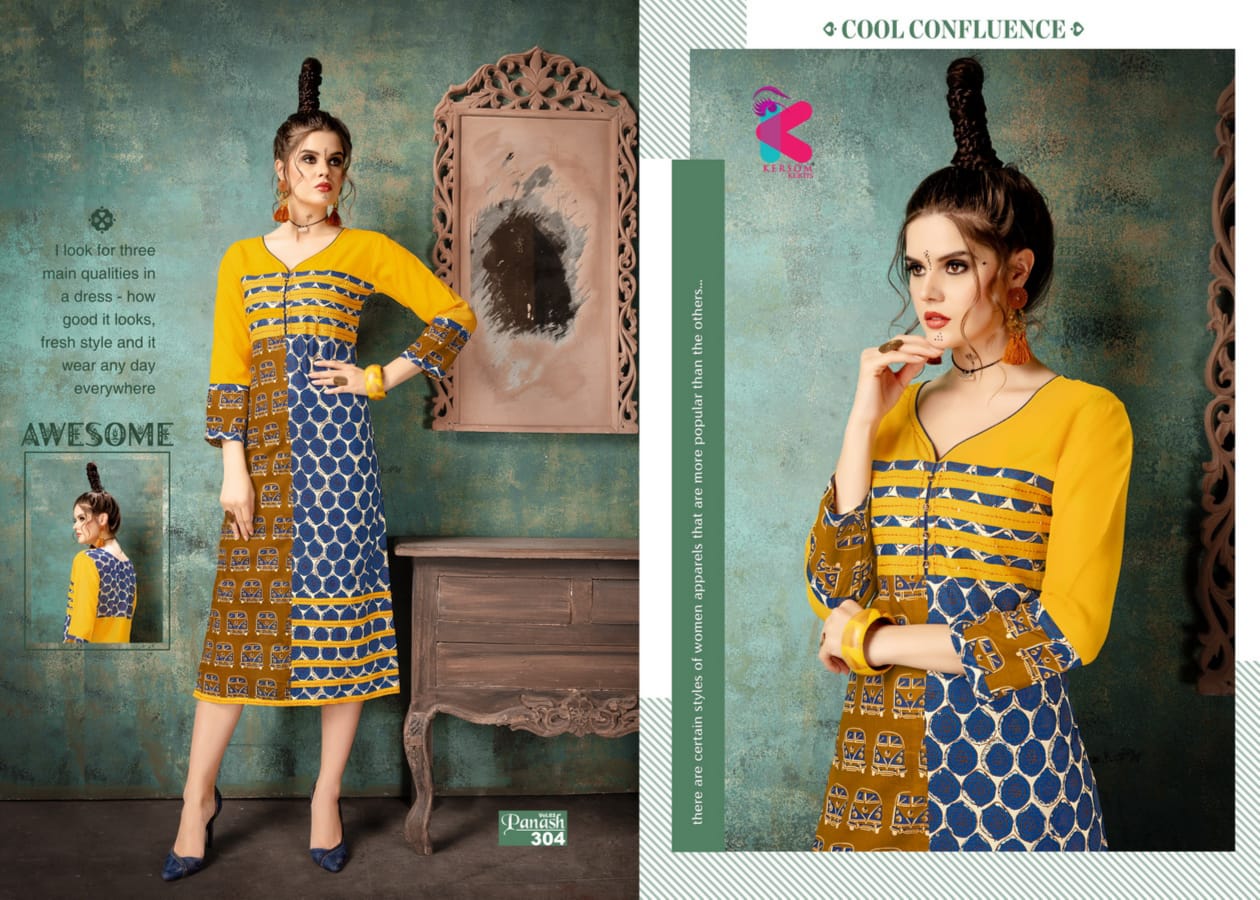 Panash Vol-3 By Kersom 301 To 308 Series Beautiful Colorful Stylish Fancy Casual Wear & Ethnic Wear & Ready To Wear Heavy Rayon Kurtis At Wholesale Price