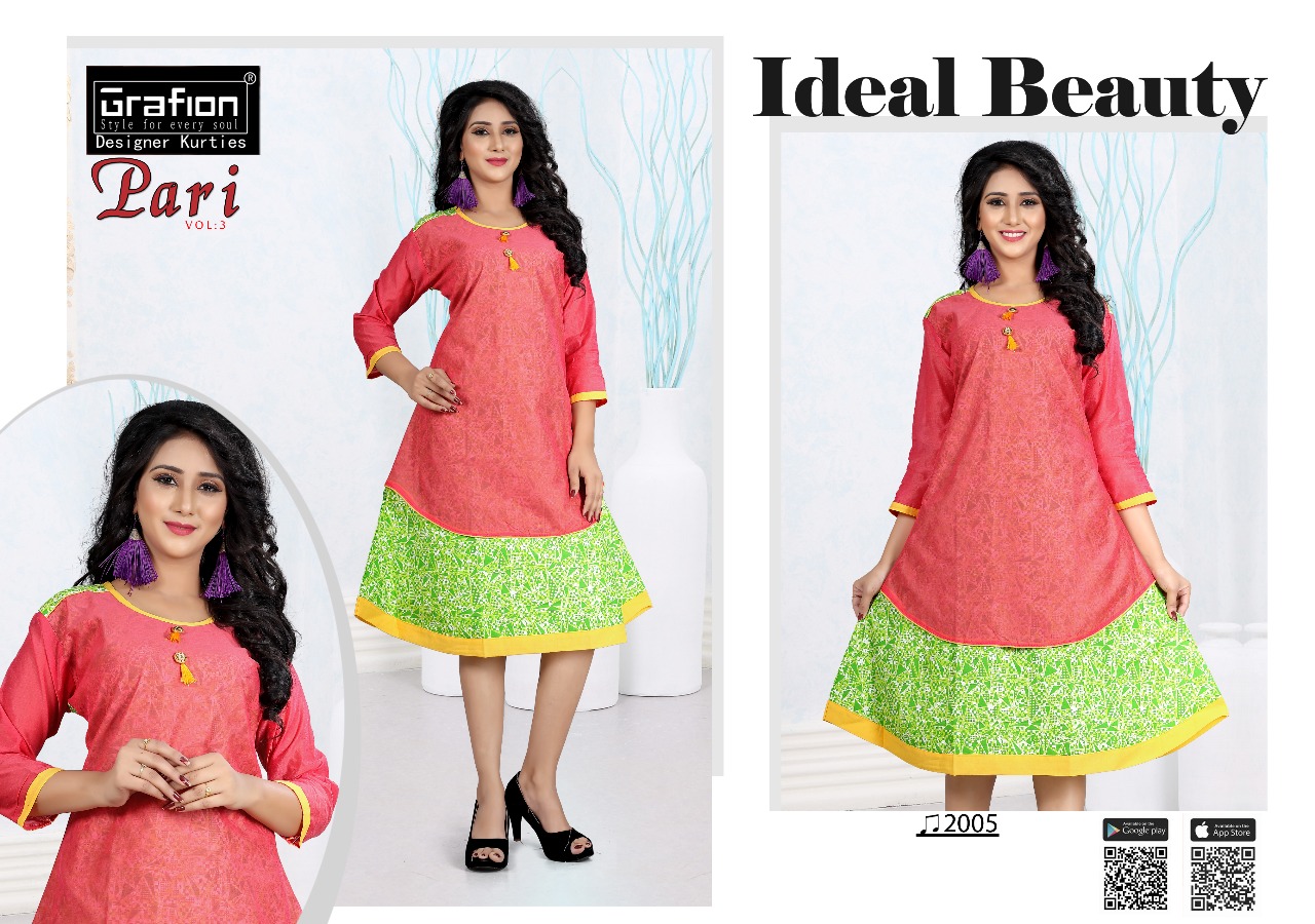 Pari Vol-3 By Grafion 2001 To 2010 Series Indian Traditional Wear Collection Beautiful Stylish Fancy Colorful Party Wear & Occasional Wear Cotton Chandri Kurtis At Wholesale Price