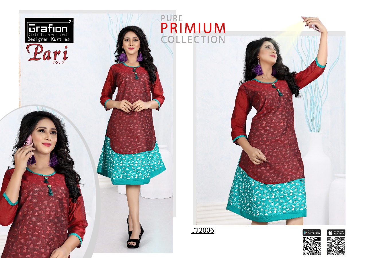 Pari Vol-3 By Grafion 2001 To 2010 Series Indian Traditional Wear Collection Beautiful Stylish Fancy Colorful Party Wear & Occasional Wear Cotton Chandri Kurtis At Wholesale Price