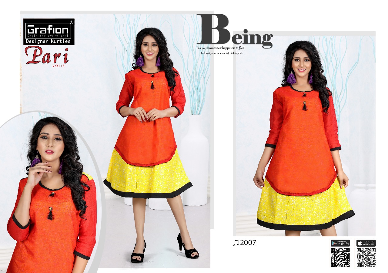 Pari Vol-3 By Grafion 2001 To 2010 Series Indian Traditional Wear Collection Beautiful Stylish Fancy Colorful Party Wear & Occasional Wear Cotton Chandri Kurtis At Wholesale Price