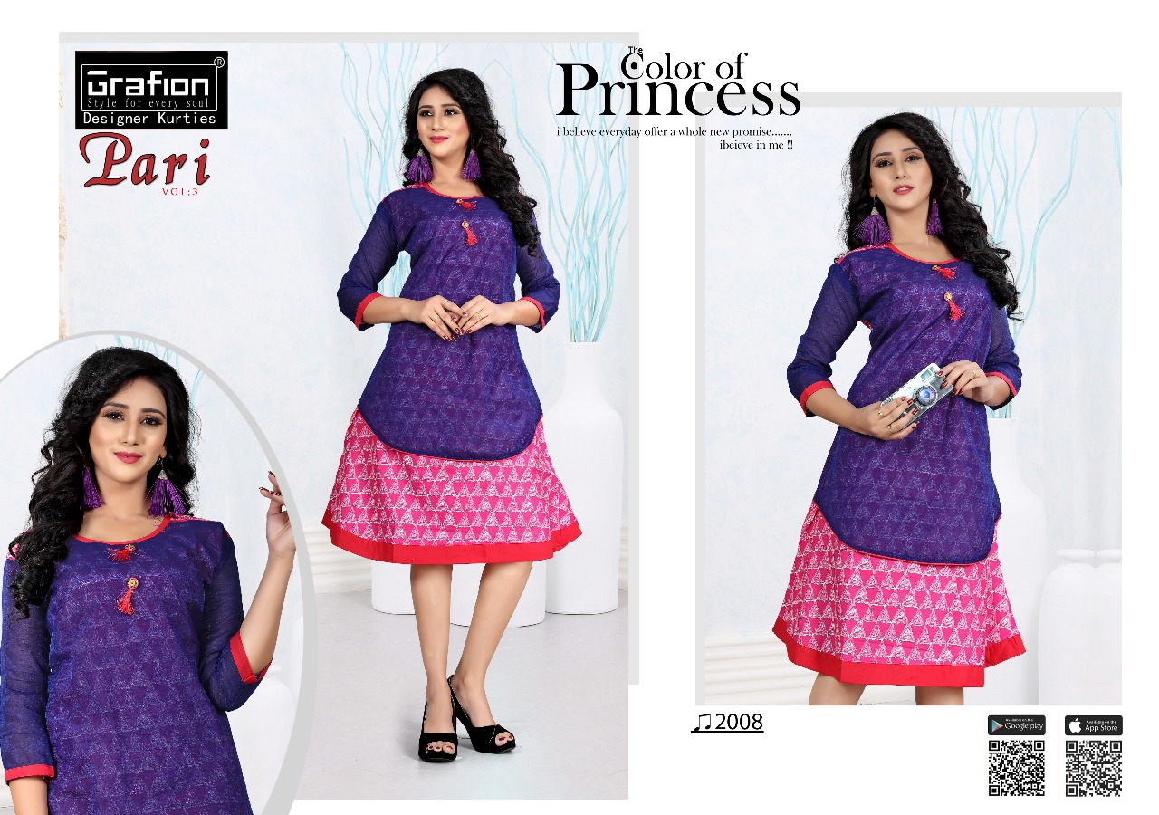 Pari Vol-3 By Grafion 2001 To 2010 Series Indian Traditional Wear Collection Beautiful Stylish Fancy Colorful Party Wear & Occasional Wear Cotton Chandri Kurtis At Wholesale Price