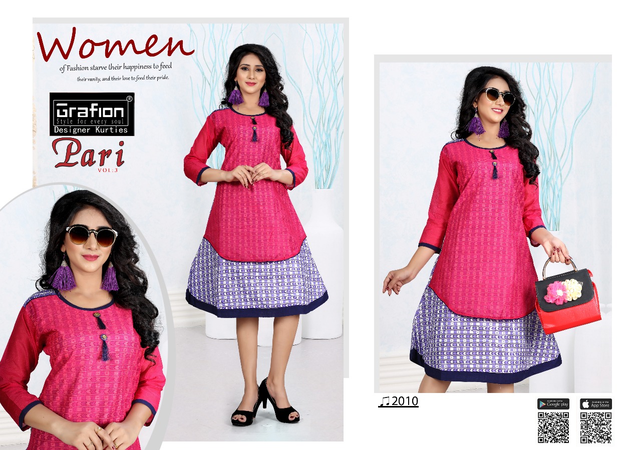 Pari Vol-3 By Grafion 2001 To 2010 Series Indian Traditional Wear Collection Beautiful Stylish Fancy Colorful Party Wear & Occasional Wear Cotton Chandri Kurtis At Wholesale Price