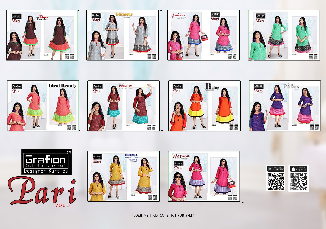 Pari Vol-3 By Grafion 2001 To 2010 Series Indian Traditional Wear Collection Beautiful Stylish Fancy Colorful Party Wear & Occasional Wear Cotton Chandri Kurtis At Wholesale Price