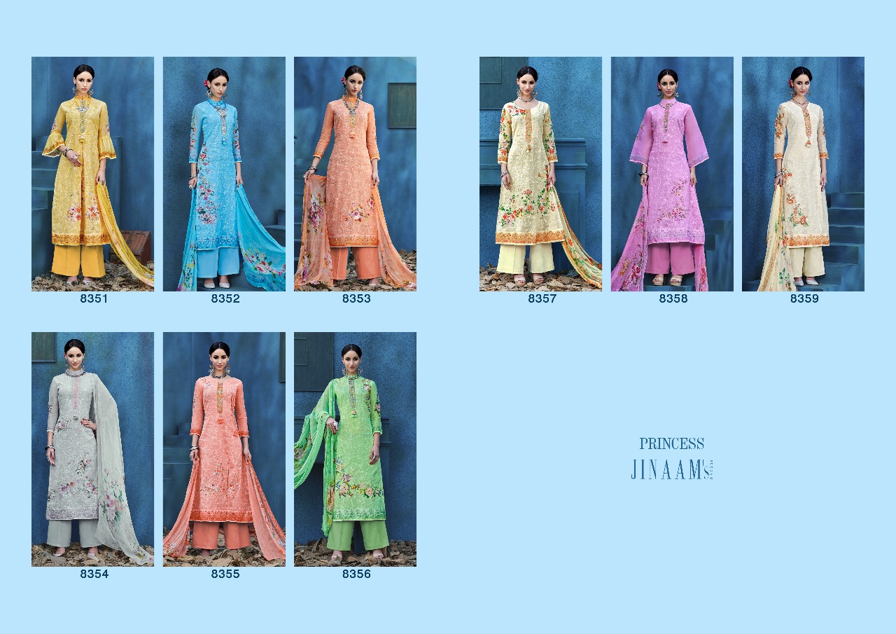 Princess Collection By Jinaam Dresses 8351 To 8359 Series Designer Pakistani Suits Beautiful Stylish Fancy Colorful Party Wear & Occasional Wear Cotton Satin Printed Dresses At Wholesale Price