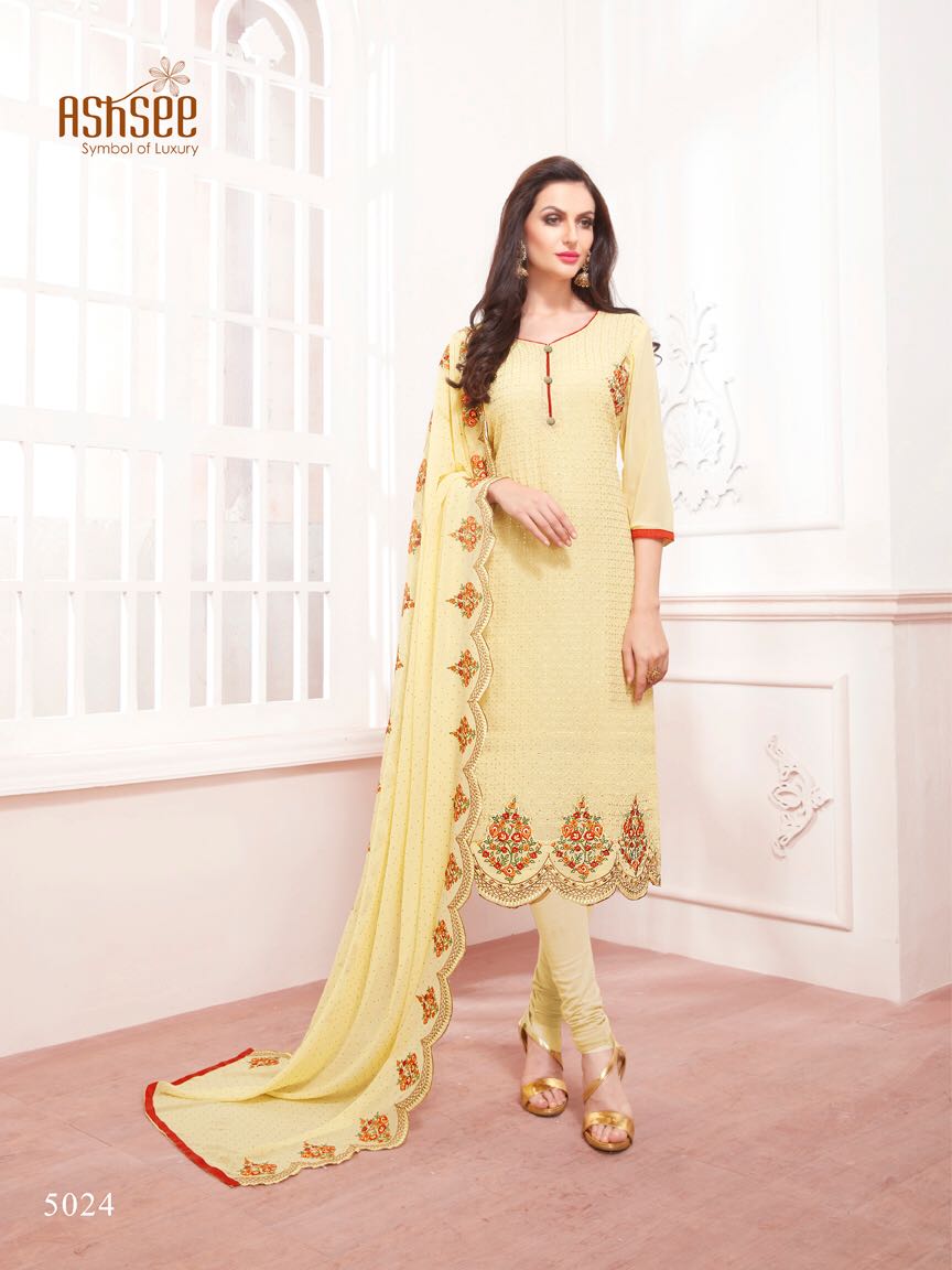 Sale Ruby By Ashsee 5020 To 5024 Series Beautiful Stylish Fancy Colorful Party Wear & Ethnic Wear Faux Georgette Embroidered Dresses At Wholesale Price
