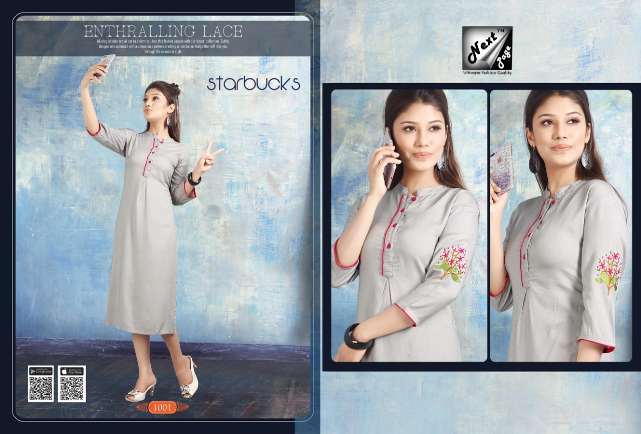 Starbucks By Next Page 1001 To 1010 Series Beautiful Colorful Stylish Fancy Casual Fabric.heavy Riyon And Plain Riyon With Manual Work Kurtis At Wholesale Price