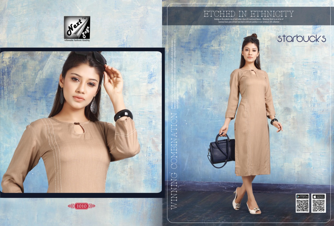 Starbucks By Next Page 1001 To 1010 Series Beautiful Colorful Stylish Fancy Casual Fabric.heavy Riyon And Plain Riyon With Manual Work Kurtis At Wholesale Price