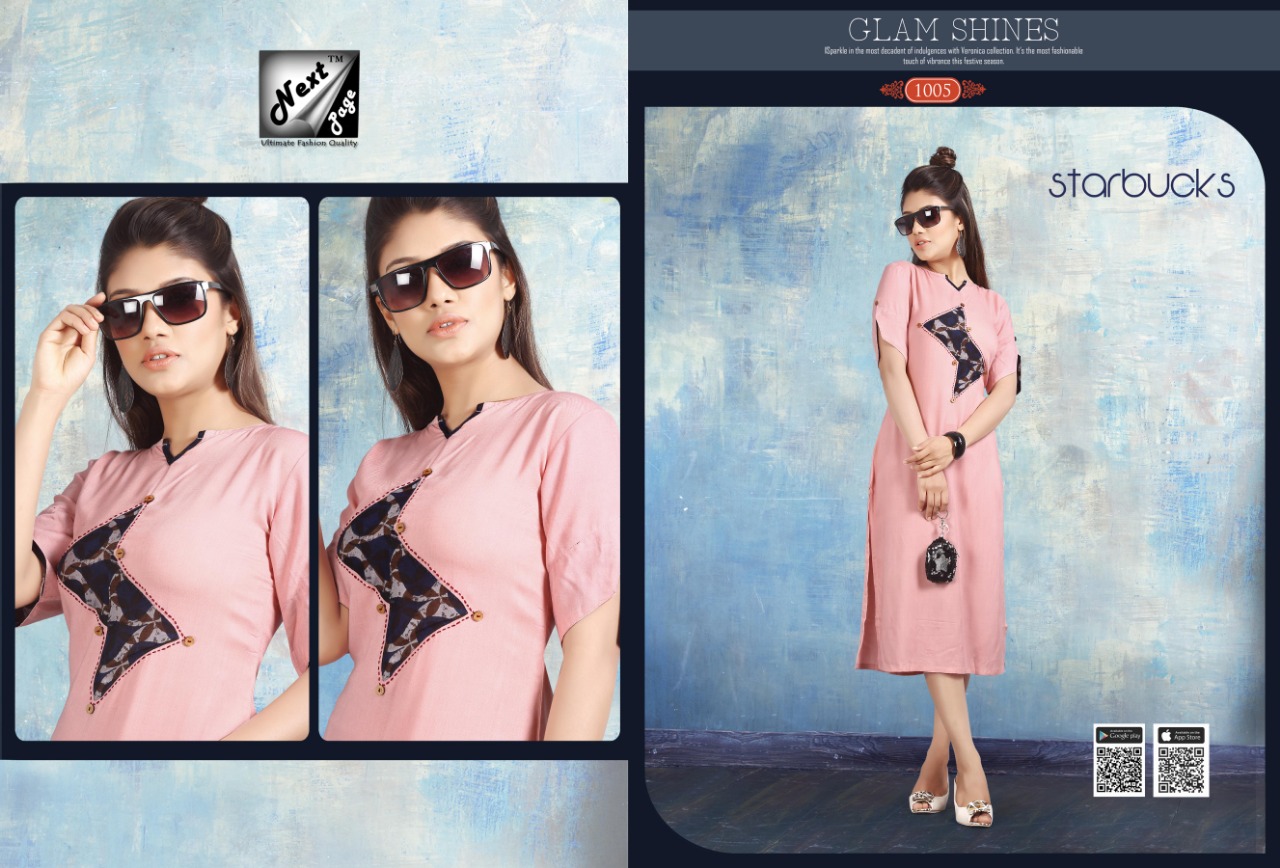 Starbucks By Next Page 1001 To 1010 Series Beautiful Colorful Stylish Fancy Casual Fabric.heavy Riyon And Plain Riyon With Manual Work Kurtis At Wholesale Price