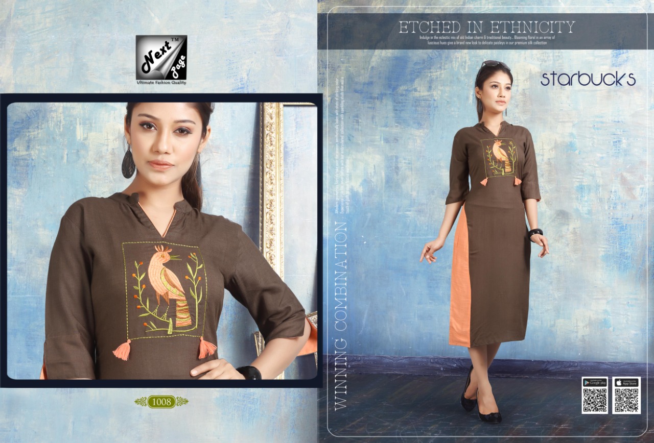 Starbucks By Next Page 1001 To 1010 Series Beautiful Colorful Stylish Fancy Casual Fabric.heavy Riyon And Plain Riyon With Manual Work Kurtis At Wholesale Price