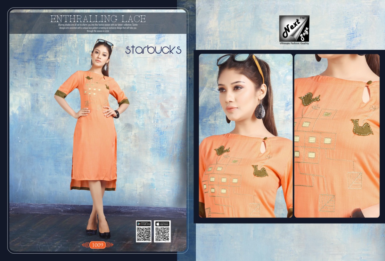 Starbucks By Next Page 1001 To 1010 Series Beautiful Colorful Stylish Fancy Casual Fabric.heavy Riyon And Plain Riyon With Manual Work Kurtis At Wholesale Price