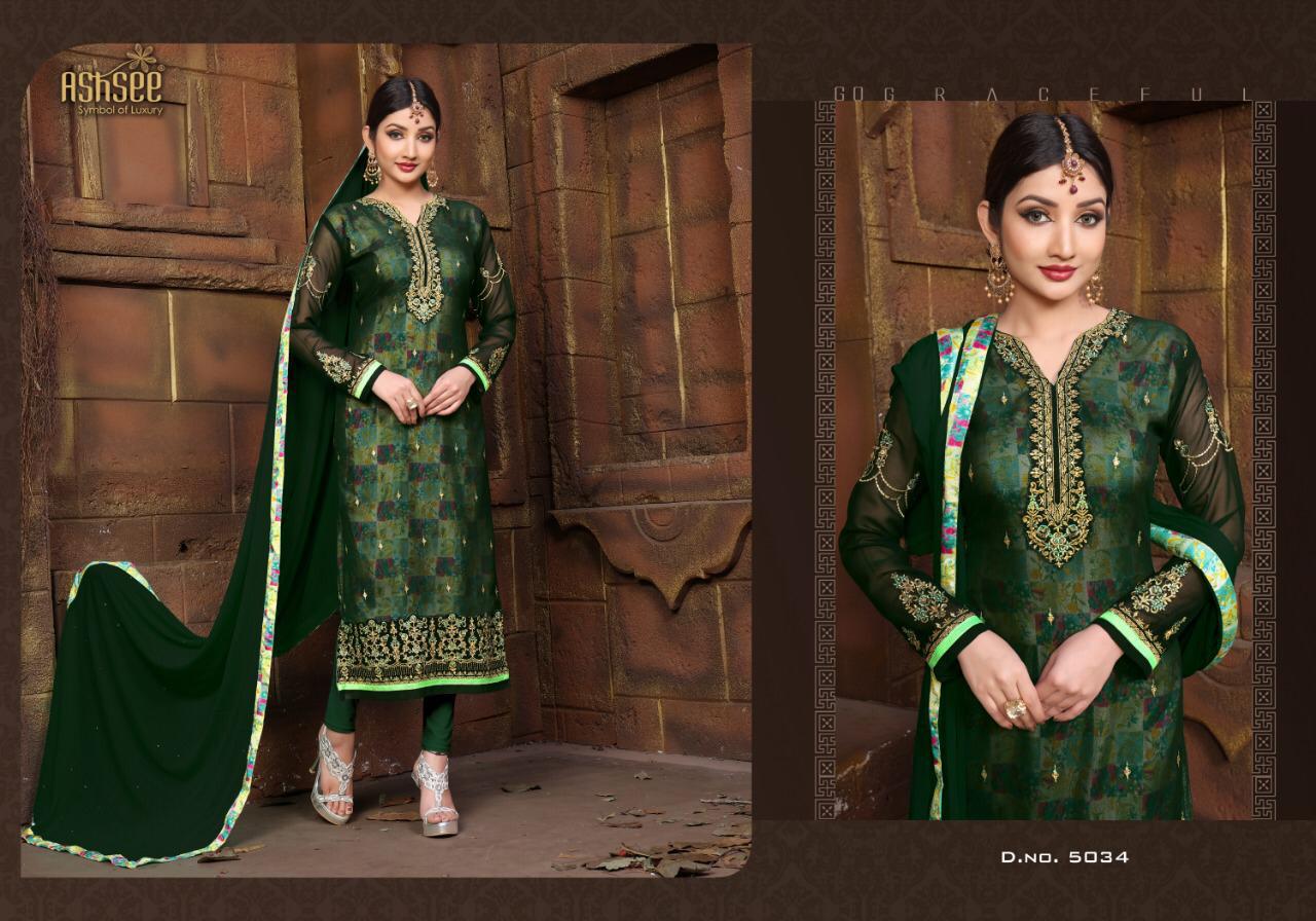 Taj Mahal By Ashsee 5033to 5039 Series Beautiful Stylish Fancy Colorful Party Wear & Ethnic Wear Faux Georgette Embroidered Dresses At Wholesale Price