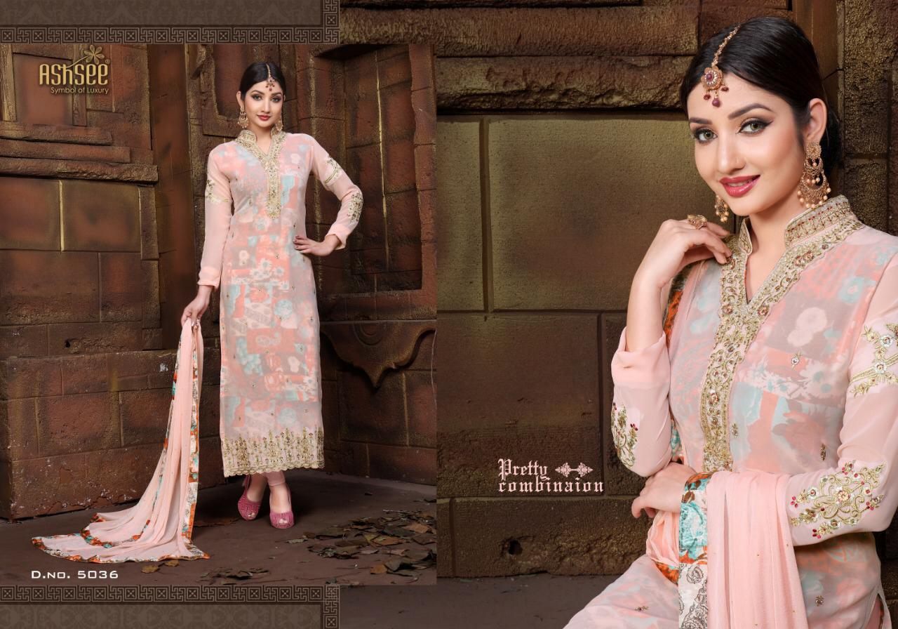 Taj Mahal By Ashsee 5033to 5039 Series Beautiful Stylish Fancy Colorful Party Wear & Ethnic Wear Faux Georgette Embroidered Dresses At Wholesale Price