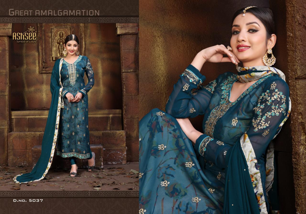 Taj Mahal By Ashsee 5033to 5039 Series Beautiful Stylish Fancy Colorful Party Wear & Ethnic Wear Faux Georgette Embroidered Dresses At Wholesale Price