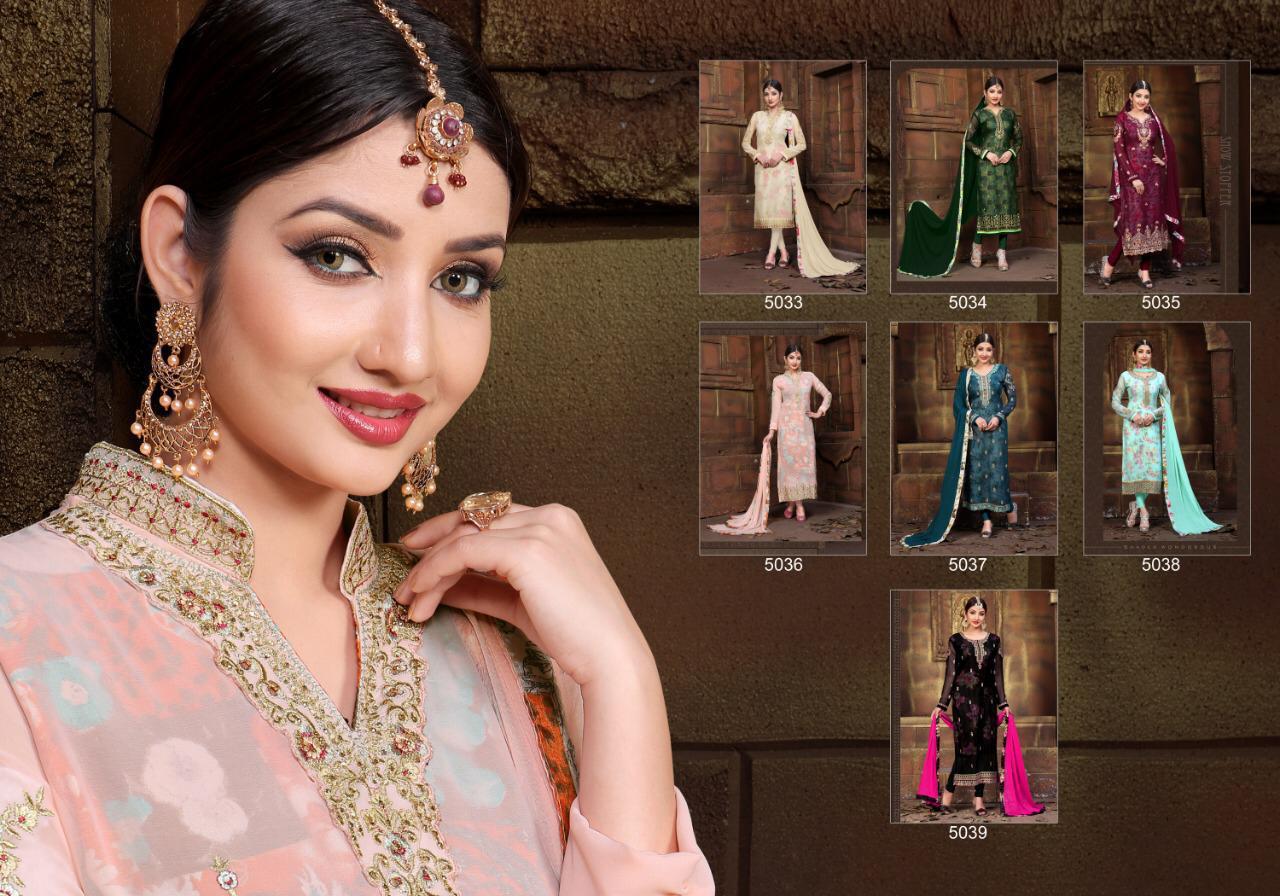 Taj Mahal By Ashsee 5033to 5039 Series Beautiful Stylish Fancy Colorful Party Wear & Ethnic Wear Faux Georgette Embroidered Dresses At Wholesale Price