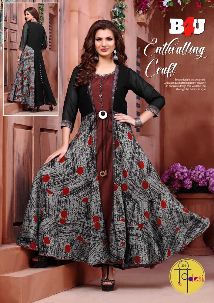 Videsi Vol-2 By B4u 201 To 208 Series Designer Beautiful Stylish Colorful Fancy Ready To Wear & Casual Wear & Ethnic Wear Chanderi Digital Printed Kurtis At Wholesale Price