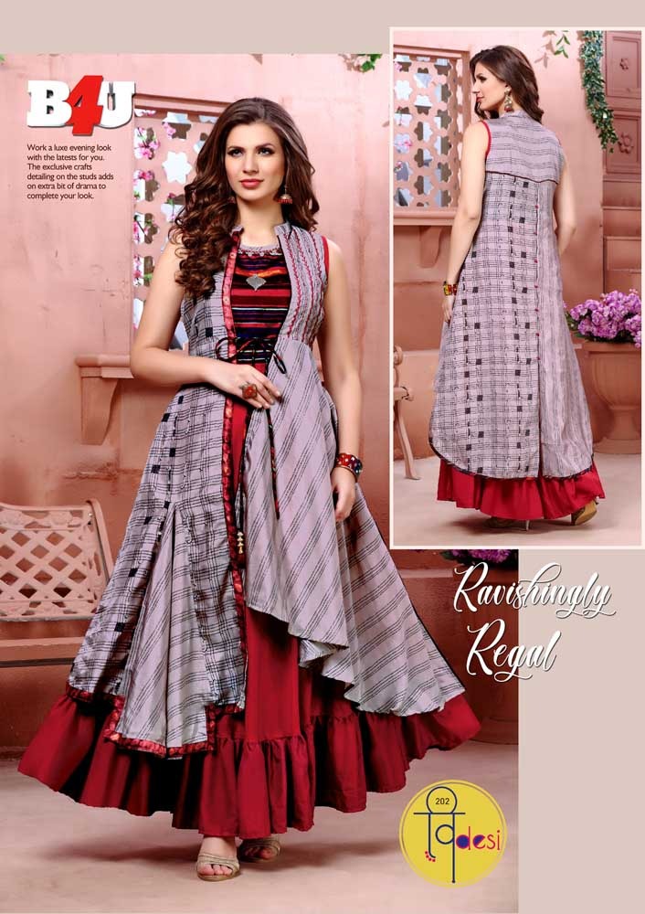 Videsi Vol-2 By B4u 201 To 208 Series Designer Beautiful Stylish Colorful Fancy Ready To Wear & Casual Wear & Ethnic Wear Chanderi Digital Printed Kurtis At Wholesale Price