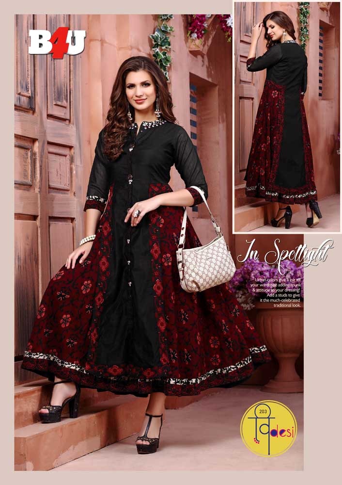 Videsi Vol-2 By B4u 201 To 208 Series Designer Beautiful Stylish Colorful Fancy Ready To Wear & Casual Wear & Ethnic Wear Chanderi Digital Printed Kurtis At Wholesale Price