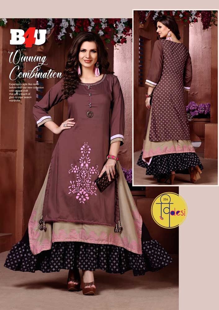 Videsi Vol-2 By B4u 201 To 208 Series Designer Beautiful Stylish Colorful Fancy Ready To Wear & Casual Wear & Ethnic Wear Chanderi Digital Printed Kurtis At Wholesale Price