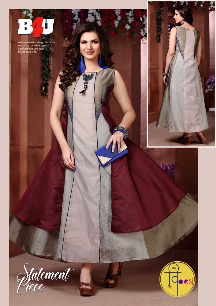Videsi Vol-2 By B4u 201 To 208 Series Designer Beautiful Stylish Colorful Fancy Ready To Wear & Casual Wear & Ethnic Wear Chanderi Digital Printed Kurtis At Wholesale Price