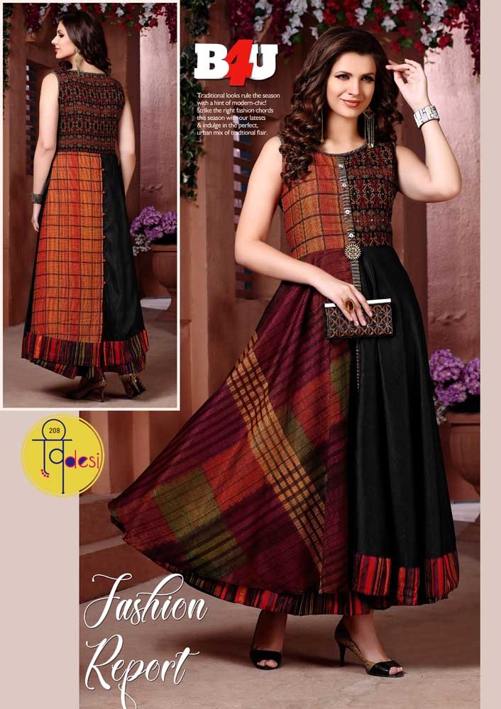 Videsi Vol-2 By B4u 201 To 208 Series Designer Beautiful Stylish Colorful Fancy Ready To Wear & Casual Wear & Ethnic Wear Chanderi Digital Printed Kurtis At Wholesale Price