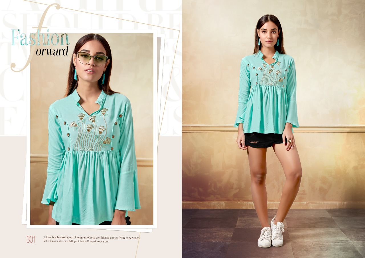 Warina Vol-1 By V S Fashion 301 To 308 Series Beautiful Colorful Stylish Fancy Casual Wear & Ethnic Wear & Ready To Wear Heavy Rayon Embroidered Kurtis At Wholesale Price