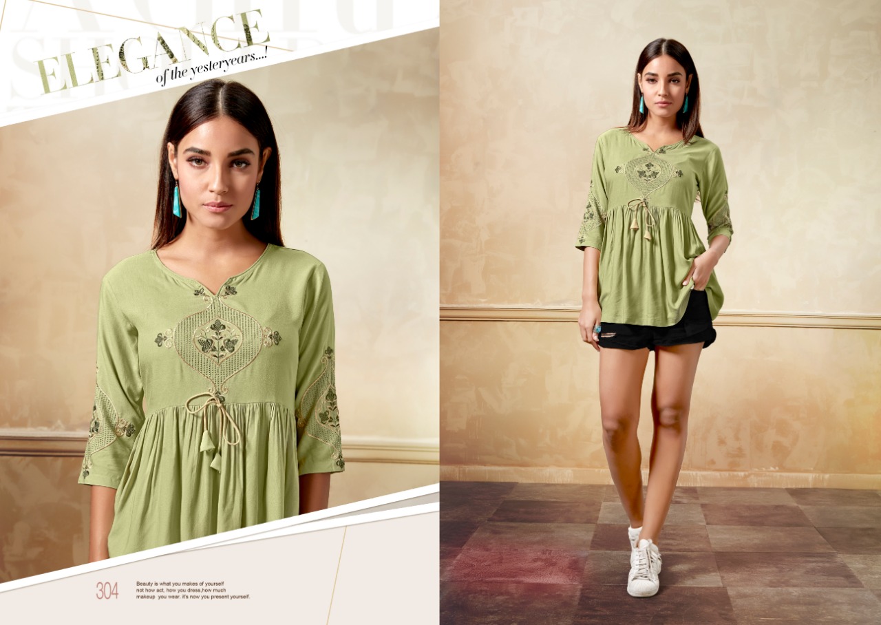 Warina Vol-1 By V S Fashion 301 To 308 Series Beautiful Colorful Stylish Fancy Casual Wear & Ethnic Wear & Ready To Wear Heavy Rayon Embroidered Kurtis At Wholesale Price