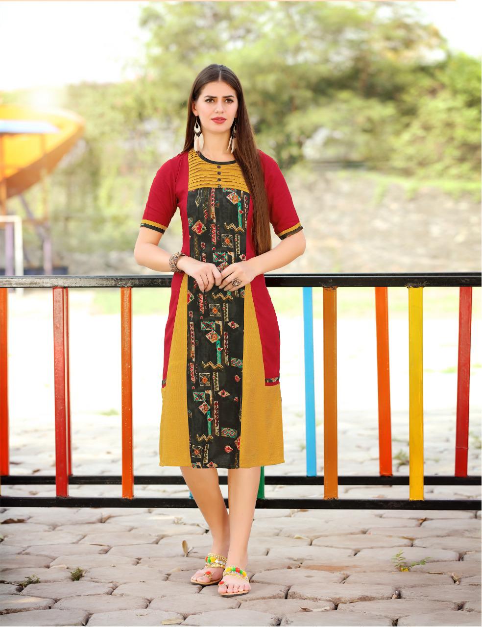 A4u Vol-5 By Ayush Fashion 1001 To 1008 Series Beautiful Stylish Fancy Colorful Casual Wear & Ethnic Wear & Ready To Wear Rayon Printed Kurtis At Wholesale Price