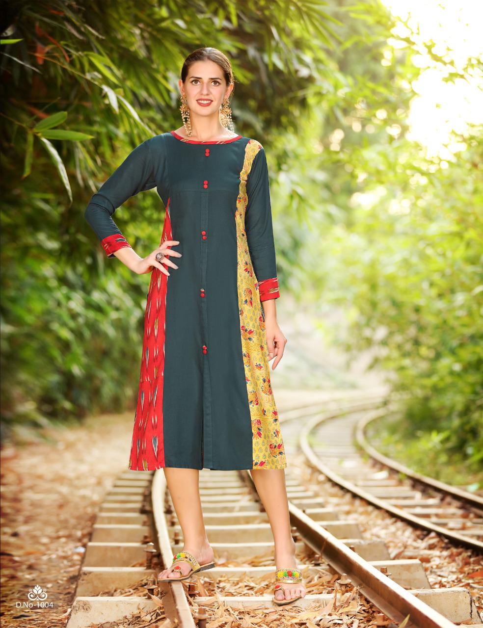 A4u Vol-5 By Ayush Fashion 1001 To 1008 Series Beautiful Stylish Fancy Colorful Casual Wear & Ethnic Wear & Ready To Wear Rayon Printed Kurtis At Wholesale Price