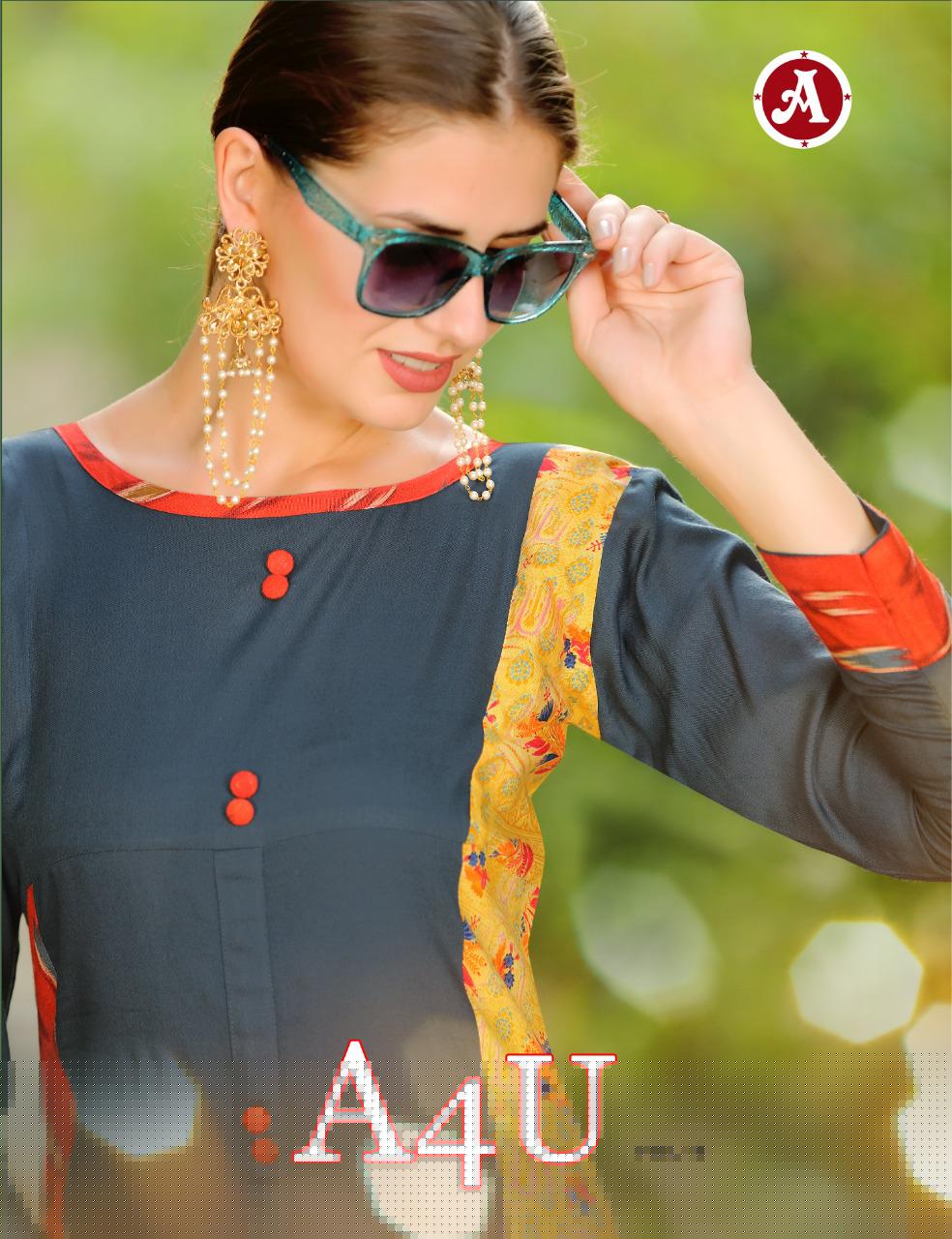 A4u Vol-5 By Ayush Fashion 1001 To 1008 Series Beautiful Stylish Fancy Colorful Casual Wear & Ethnic Wear & Ready To Wear Rayon Printed Kurtis At Wholesale Price