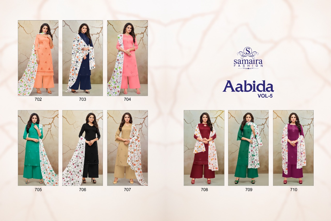 Aabida Vol-5 By Samaira Fashion 702 To 710 Series Beautiful Stylish Fancy Colorful Casual Wear & Ethnic Wear Pure Cotton Jam Silk With Work Dresses At Wholesale Price
