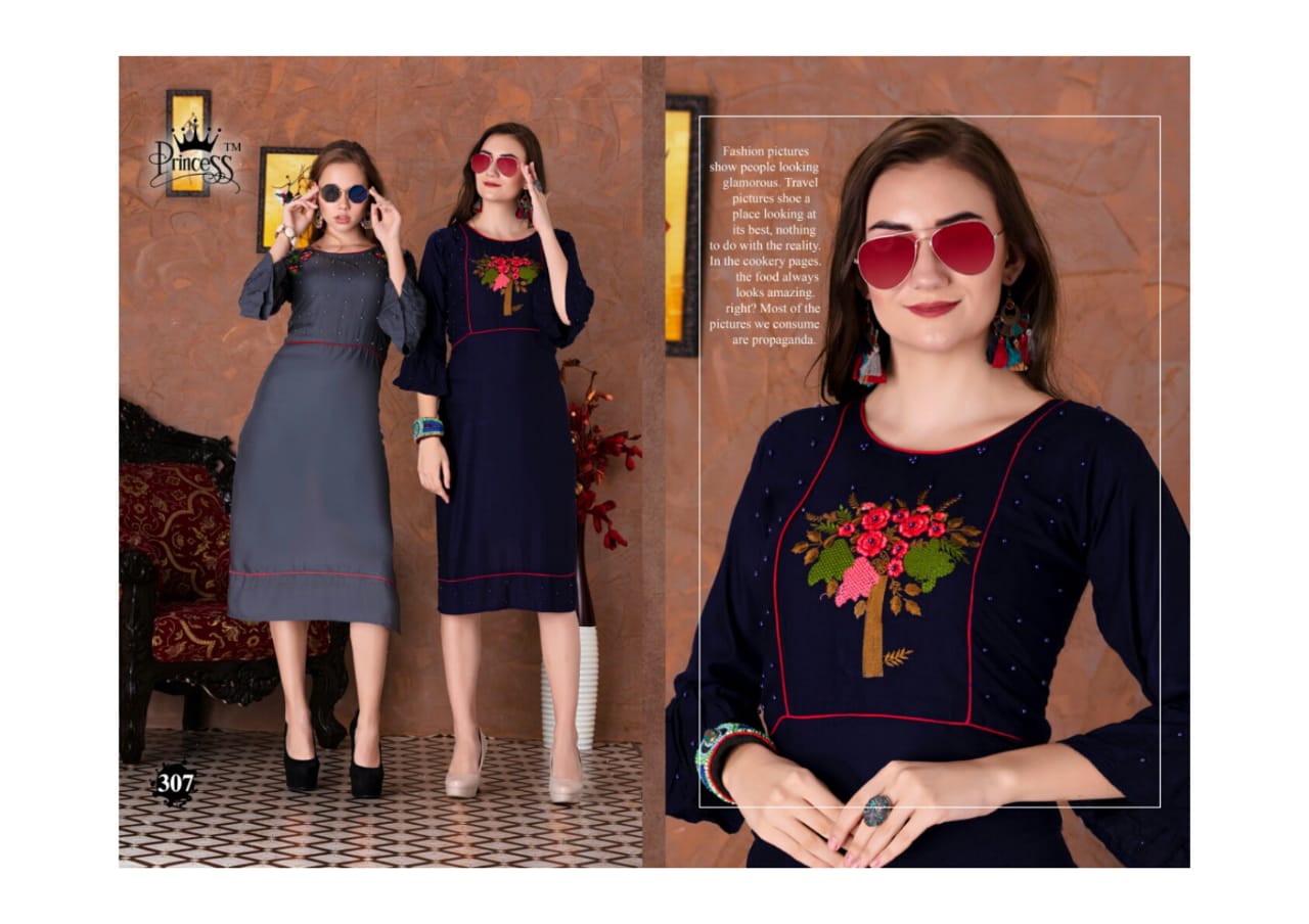 Aahana Look By Princess 301 To 312 Series Beautiful Colorful Stylish Fancy Casual Wear & Ethnic Wear & Ready To Wear Heavy Rayon Embroidery Kurtis At Wholesale Price