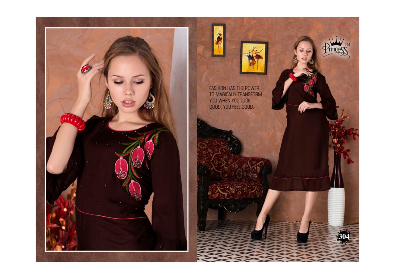 Aahana Look By Princess 301 To 312 Series Beautiful Colorful Stylish Fancy Casual Wear & Ethnic Wear & Ready To Wear Heavy Rayon Embroidery Kurtis At Wholesale Price