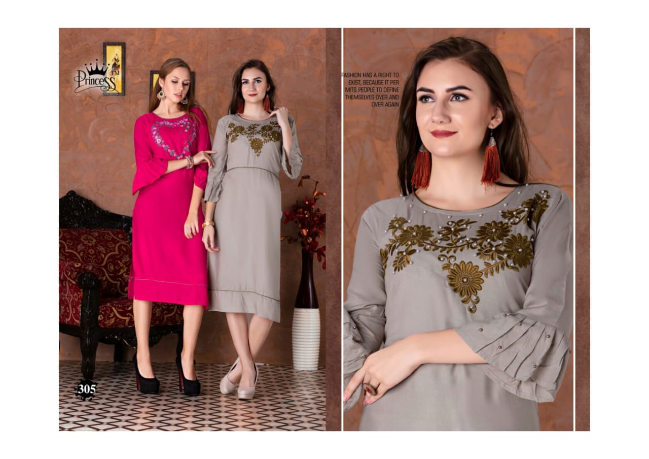 Aahana Look By Princess 301 To 312 Series Beautiful Colorful Stylish Fancy Casual Wear & Ethnic Wear & Ready To Wear Heavy Rayon Embroidery Kurtis At Wholesale Price