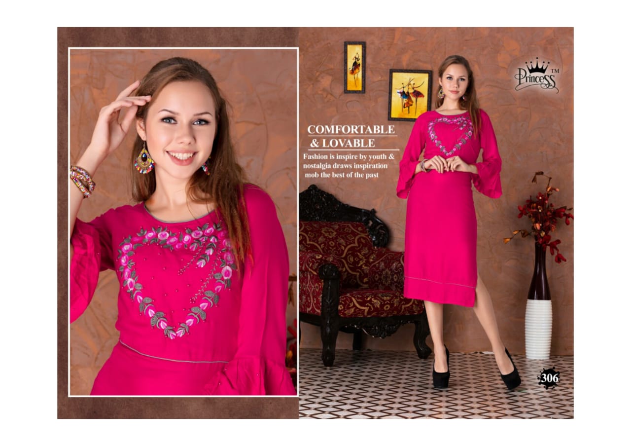 Aahana Look By Princess 301 To 312 Series Beautiful Colorful Stylish Fancy Casual Wear & Ethnic Wear & Ready To Wear Heavy Rayon Embroidery Kurtis At Wholesale Price