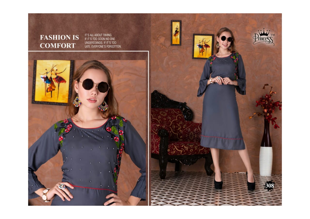 Aahana Look By Princess 301 To 312 Series Beautiful Colorful Stylish Fancy Casual Wear & Ethnic Wear & Ready To Wear Heavy Rayon Embroidery Kurtis At Wholesale Price