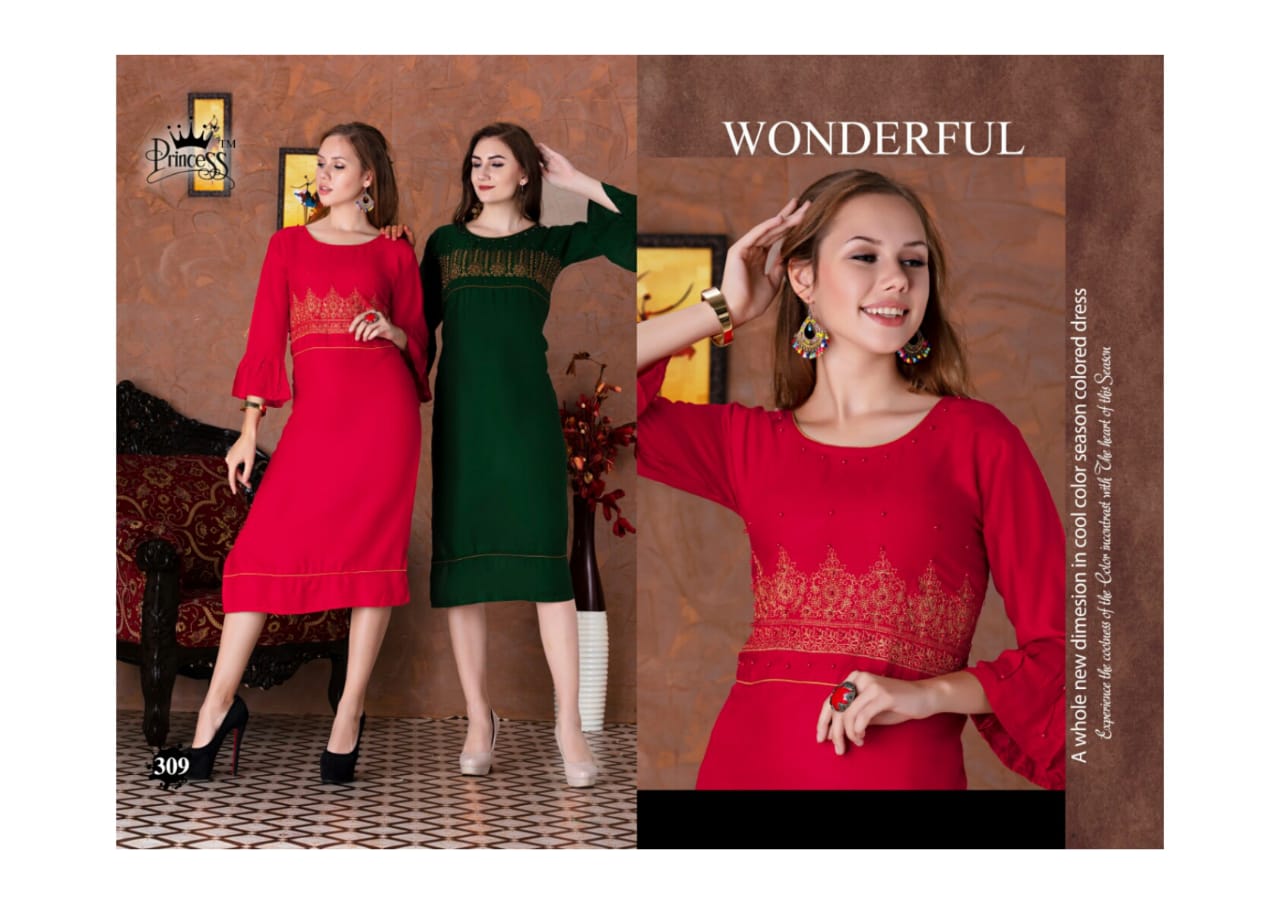 Aahana Look By Princess 301 To 312 Series Beautiful Colorful Stylish Fancy Casual Wear & Ethnic Wear & Ready To Wear Heavy Rayon Embroidery Kurtis At Wholesale Price
