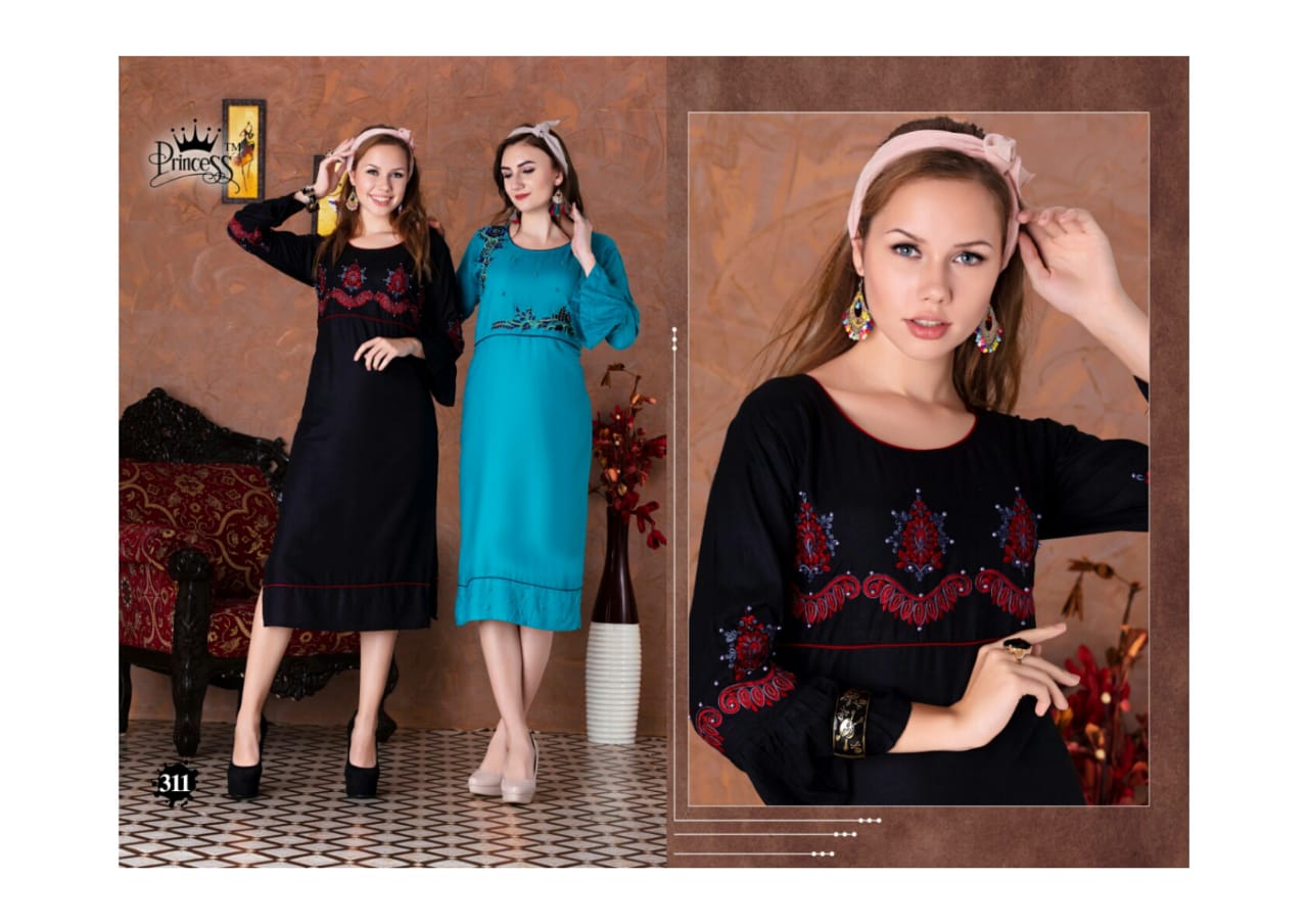 Aahana Look By Princess 301 To 312 Series Beautiful Colorful Stylish Fancy Casual Wear & Ethnic Wear & Ready To Wear Heavy Rayon Embroidery Kurtis At Wholesale Price