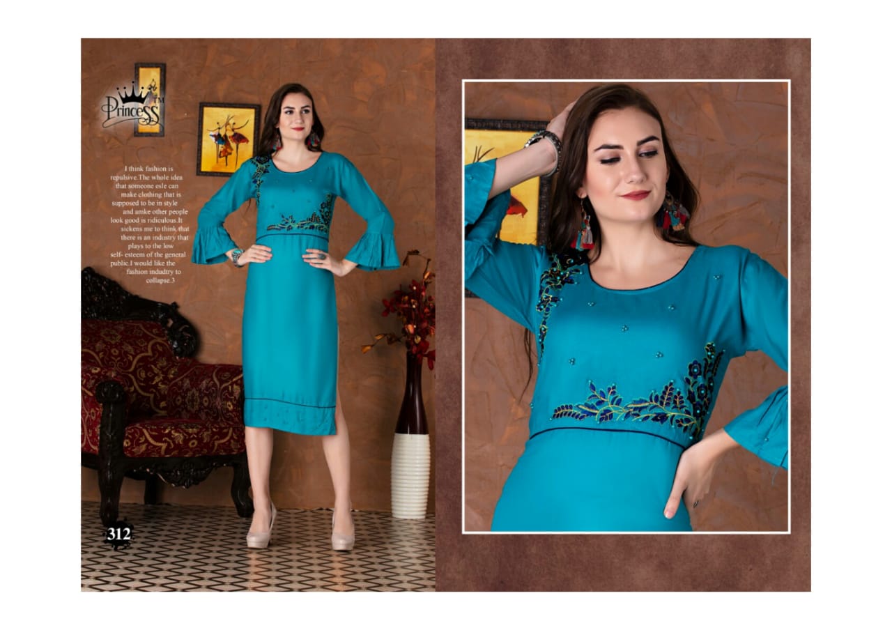 Aahana Look By Princess 301 To 312 Series Beautiful Colorful Stylish Fancy Casual Wear & Ethnic Wear & Ready To Wear Heavy Rayon Embroidery Kurtis At Wholesale Price