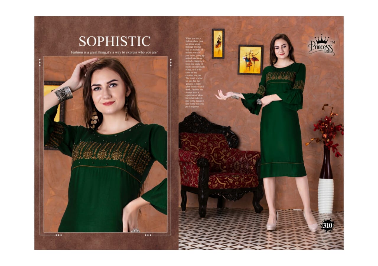 Aahana Look By Princess 301 To 312 Series Beautiful Colorful Stylish Fancy Casual Wear & Ethnic Wear & Ready To Wear Heavy Rayon Embroidery Kurtis At Wholesale Price