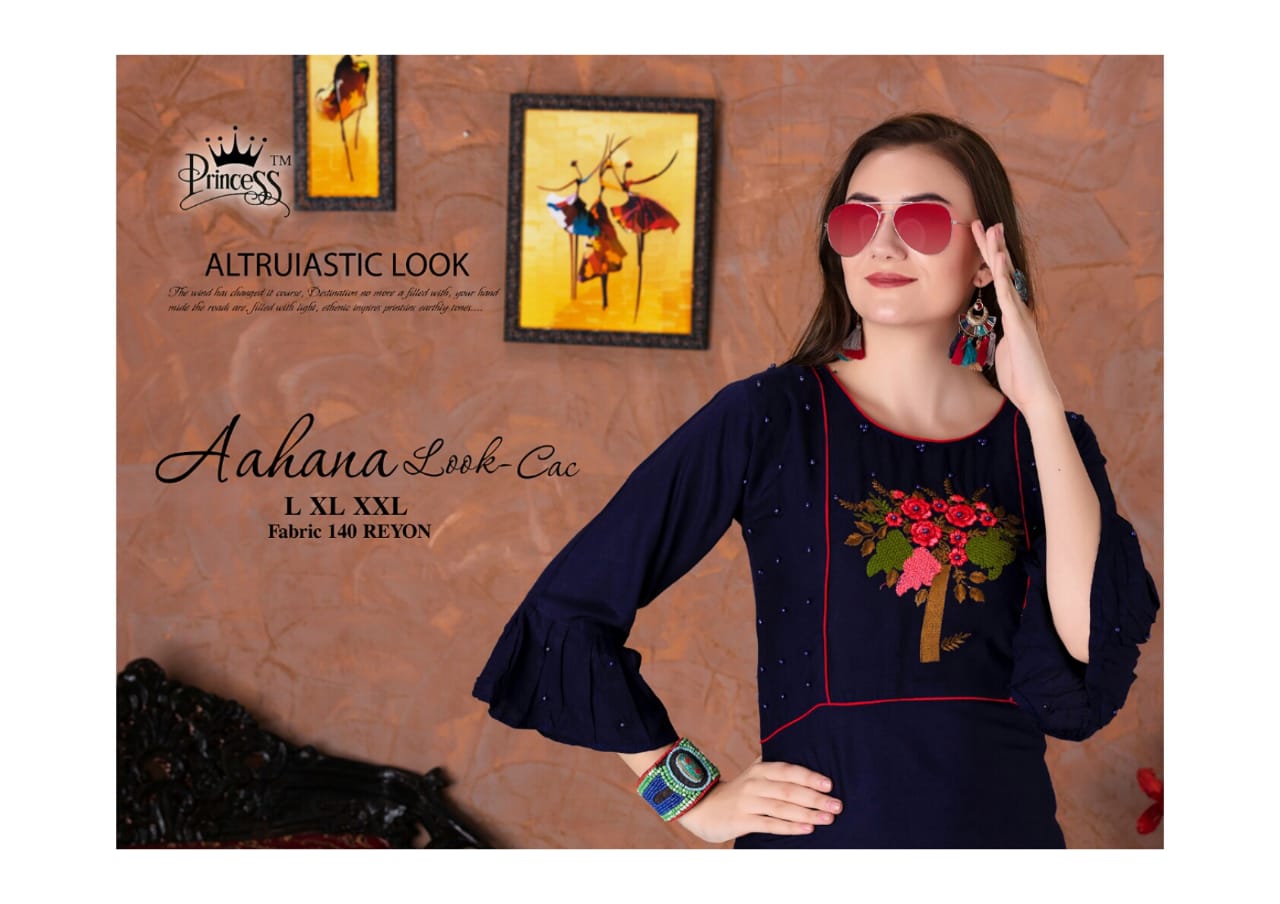 Aahana Look By Princess  301 To 312 Series Beautiful Colorful Stylish Fancy Casual Wear & Ethnic Wear & Ready To Wear Heavy Rayon Embroidery Kurtis At Wholesale Price