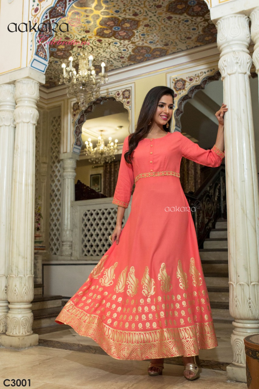 Aakara Celebration Vol-3 By Aakara 3001 To 3006 Series Beautiful Colorful Stylish Fancy Party Wear & Ethnic Wear & Ready To Wear Mill Dyed Rayon Gowns At Wholesale Price